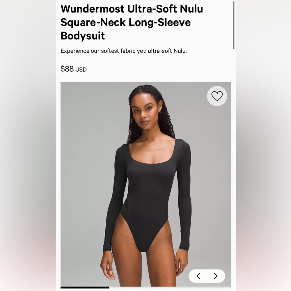 Lululemon Wundermost Square Neck Long Sleeve Bodysuit small black